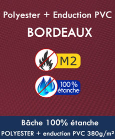 Bâches en Polyester + enduction en PVC 380gr/m² 100% étanches et ignifugées Norme M2