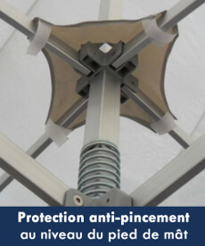 protection anti-pincement à positionner au niveau du pied de mât pour protéger la bâche de toit lors du pliage