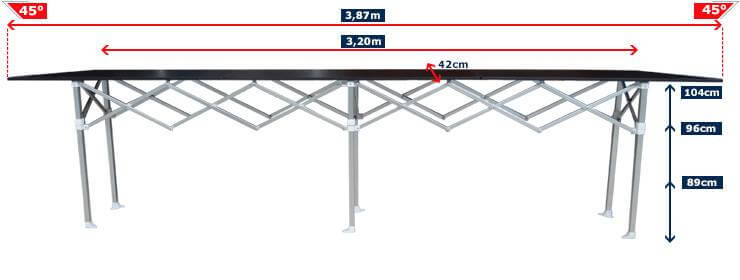 Dimensions de la table comptoir france-barnums.com longueur 3,87m, hauteur 104cm