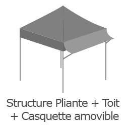 Barnum de 3x3m avec  structure pliante et bâche de toit avec casquette et pack 4 côtés